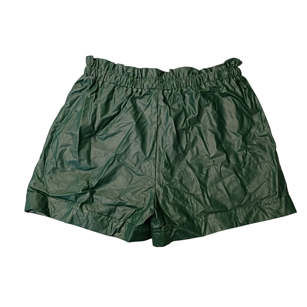 Glam Los Angeles Hunter Green Pleather Faux Leather Paperbag Waist Shorts Large - Picture 3 of 3
